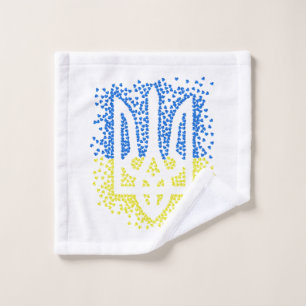 Ukrainian emblem trident tryzub scattering hearts wash cloth