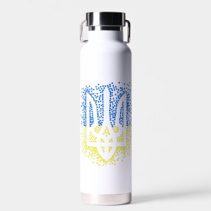 Ukrainian emblem trident tryzub scattering hearts water bottle