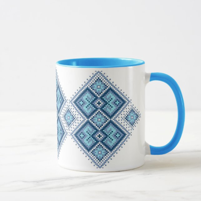 Ukrainian embroidery blue vyshyvanka mug (Right)