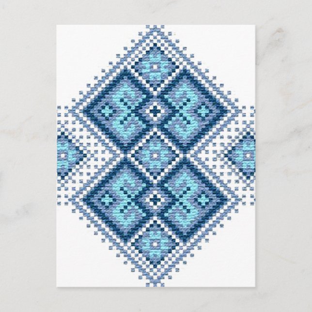 Ukrainian embroidery blue vyshyvanka postcard (Front)