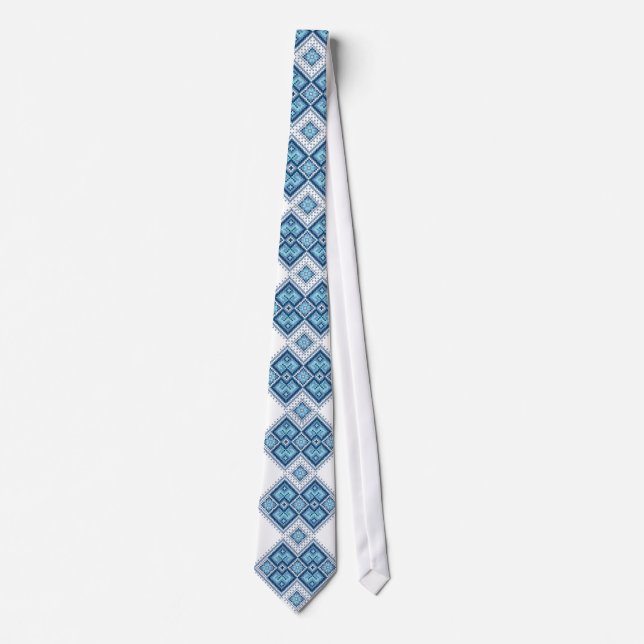 Ukrainian embroidery blue vyshyvanka tie (Front)
