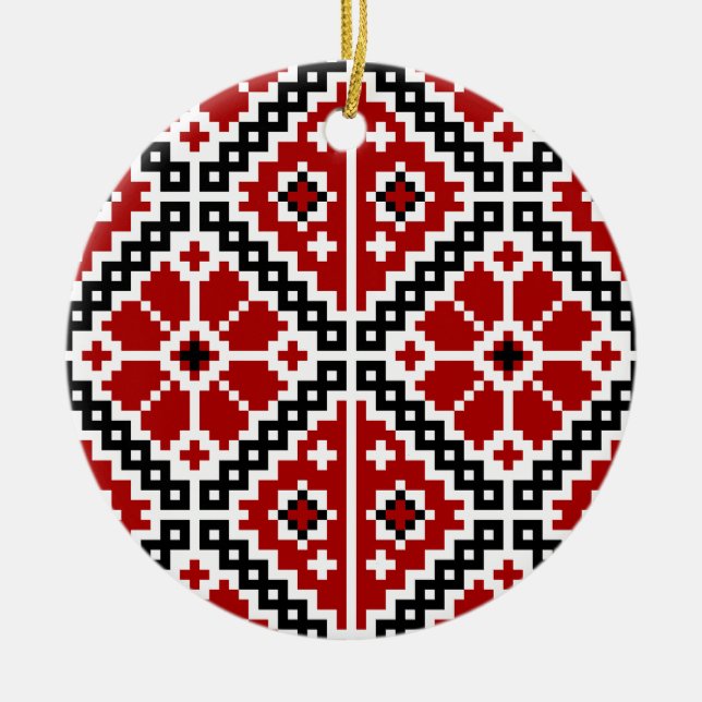 Ukrainian embroidery ceramic tree decoration (Front)