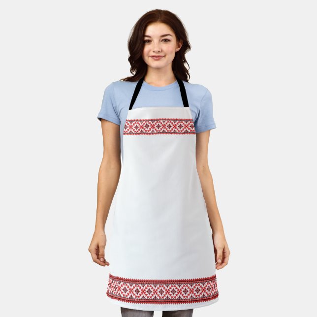 Ukrainian Embroidery Red Vyshyvanka Apron (Worn)
