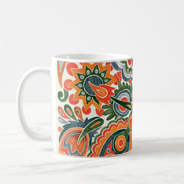 Ukrainian Ethnic Flower, Hand-Drawn Marker. Coffee Mug (Left)