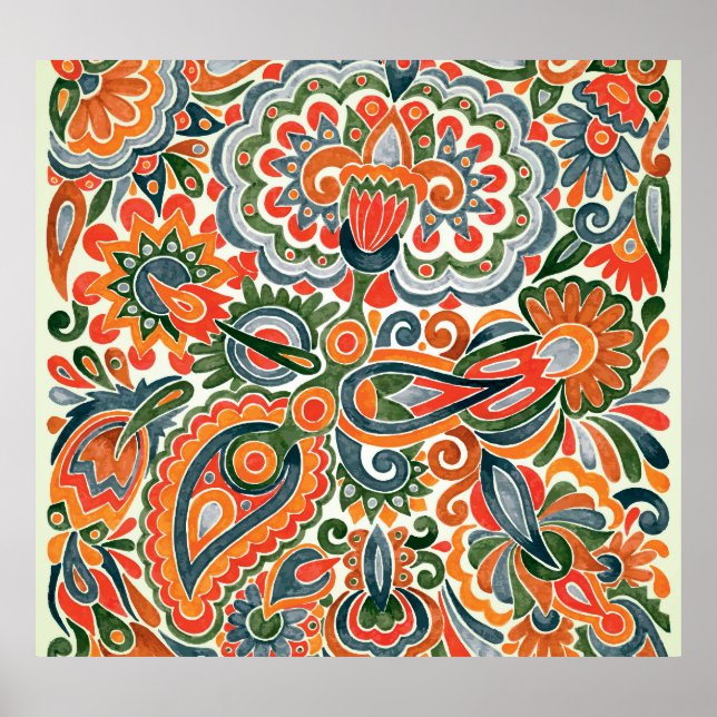 Ukrainian Ethnic Flower, Hand-Drawn Marker. Poster (Front)