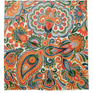Ukrainian Ethnic Flower, Hand-Drawn Marker. Shower Curtain
