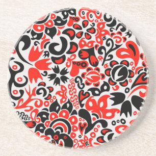 Ukrainian ethnic folk art floral pattern absrtact  coaster