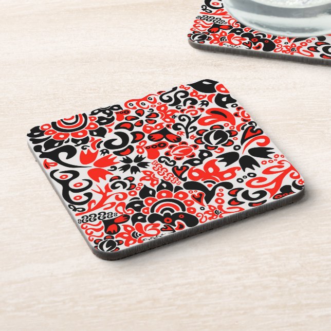 Ukrainian ethnic folk art floral pattern absrtact  coaster (Left Side)