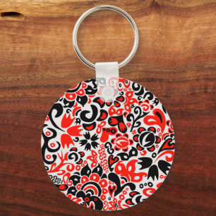 Ukrainian ethnic folk art floral pattern absrtact key ring