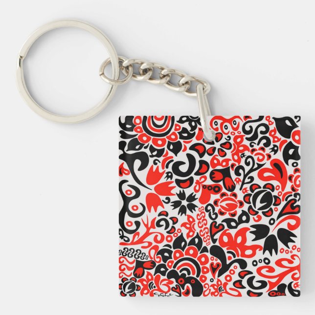 Ukrainian ethnic folk art floral pattern absrtact  key ring (Front)