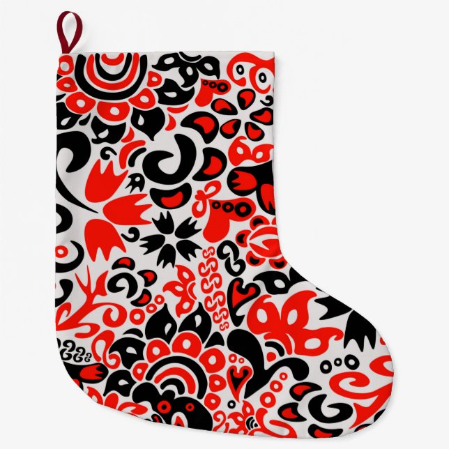 Ukrainian ethnic folk art floral pattern absrtact  large christmas stocking (Front)