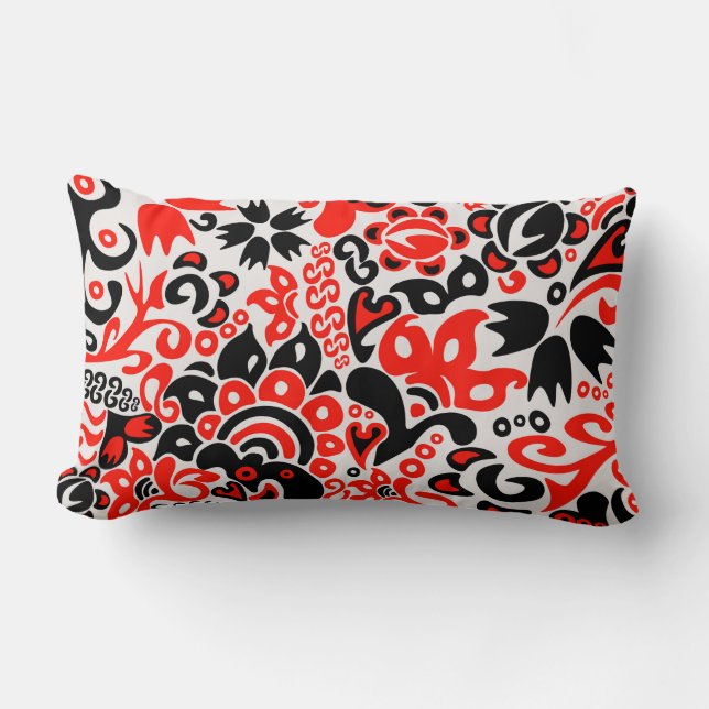 Ukrainian ethnic folk art floral pattern absrtact  lumbar cushion (Front)