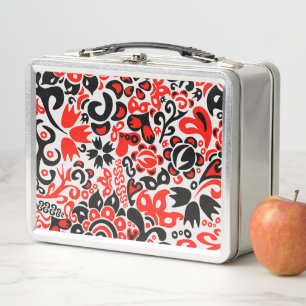 Ukrainian ethnic folk art floral pattern absrtact  metal lunch box