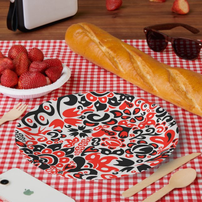 Ukrainian ethnic folk art floral pattern absrtact  paper plate (Picnic)