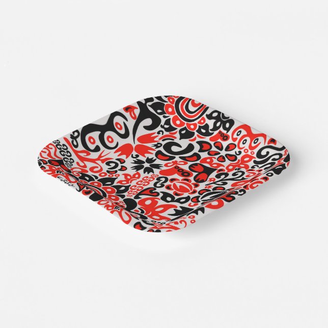 Ukrainian ethnic folk art floral pattern absrtact  paper plate (Angled)