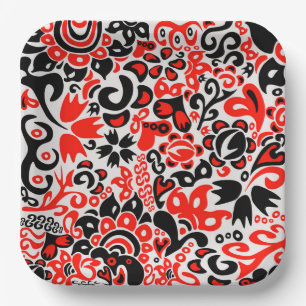 Ukrainian ethnic folk art floral pattern absrtact  paper plate