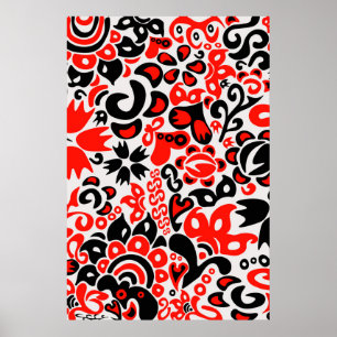 Ukrainian ethnic folk art floral pattern absrtact poster