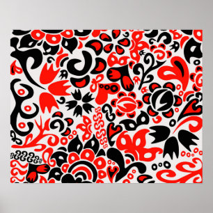 Ukrainian ethnic folk art floral pattern absrtact  poster