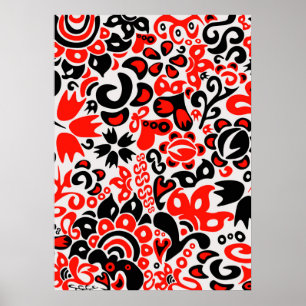 Ukrainian ethnic folk art floral pattern absrtact  poster