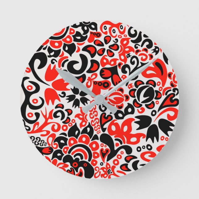 Ukrainian ethnic folk art floral pattern absrtact  round clock (Front)