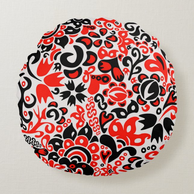 Ukrainian ethnic folk art floral pattern absrtact  round cushion (Front)