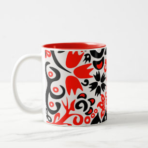 Ukrainian ethnic folk art floral pattern absrtact  Two-Tone coffee mug