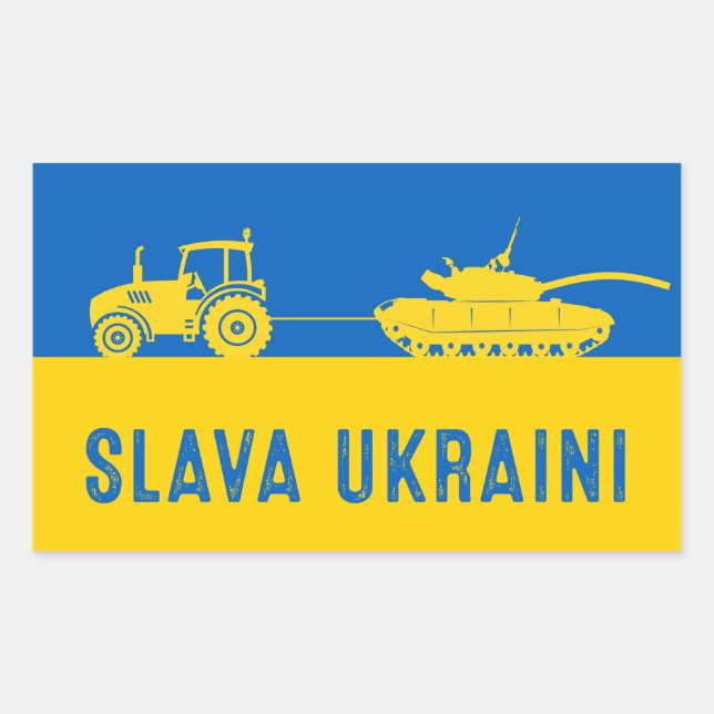 Ukrainian farmer steals tank towing Russia tanks Rectangular Sticker (Front)