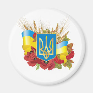 Ukrainian flag and coat of arms. magnet