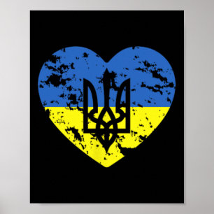 Ukrainian Flag And Tryzub Heart Shaped Support Ukr Poster