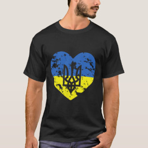 Ukrainian Flag And Tryzub Heart Shaped Support Ukr T-Shirt