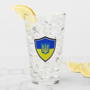 Ukrainian flag-coat arms glass