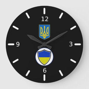 Ukrainian flag-coat arms large clock