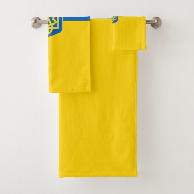 Ukrainian flag-coat of arms bath towel set (Insitu)