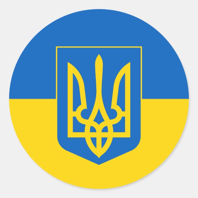 Ukrainian Flag & Coat of Arms, Flag of Ukraine Classic Round Sticker (Front)