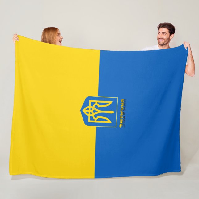 Ukrainian flag-coat of arms fleece blanket (In Situ)