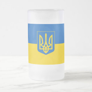 Ukrainian flag-Coat of arms Frosted Glass Beer Mug