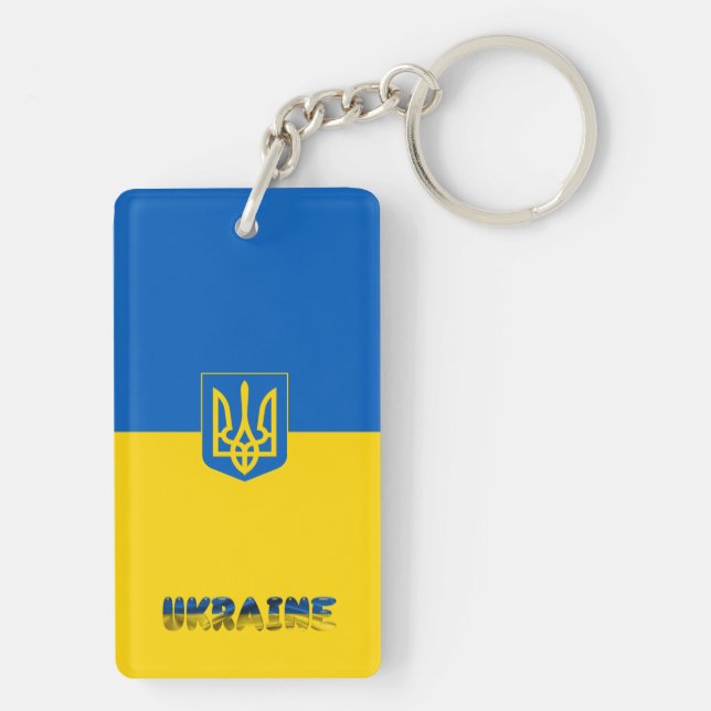 Ukrainian flag-Coat of arms Key Ring (Back)