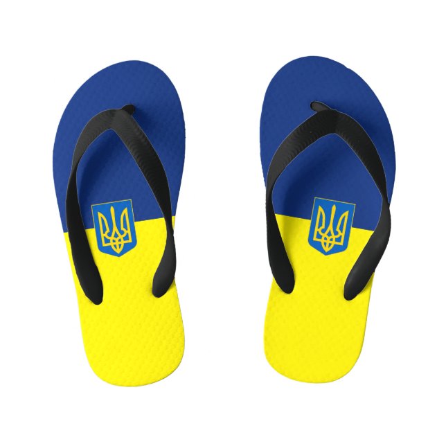 Ukrainian flag-coat of arms kid's jandals (Footbed)