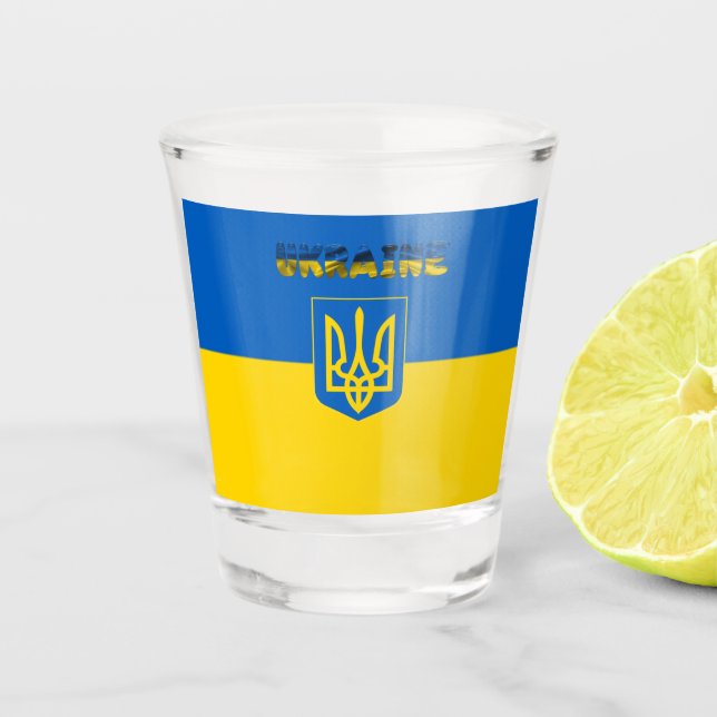 Ukrainian flag-Coat of arms Shot Glass (Front)