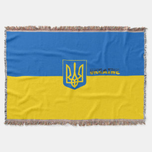 Ukrainian flag-coat of arms throw blanket