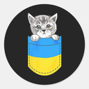 Ukrainian Flag Cute Cat In The Pocket Ukraine Gift Classic Round Sticker