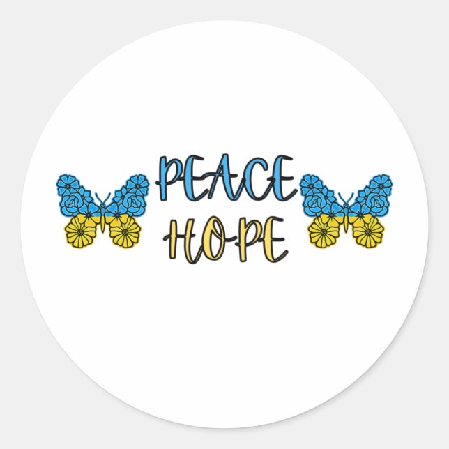 Ukrainian Flag Peace, Hope, Butterflies Classic Ro Round Sticker (Front)