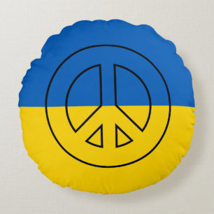 Ukrainian flag peace sign round cushion