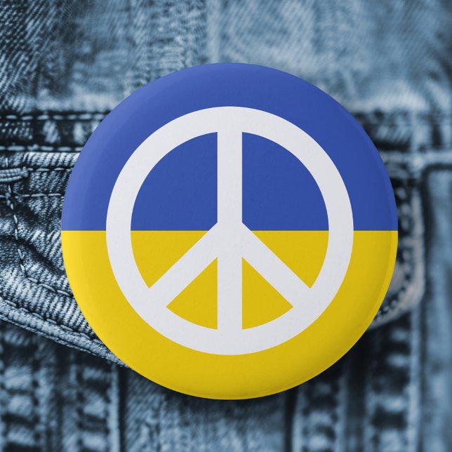 Ukrainian flag peace symbol Ukraine anti war 6 Cm Round Badge (Ukrainian flag peace symbol Ukraine anti war Button)