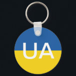 Ukrainian flag round button keychain<br><div class="desc">Ukrainian flag round button key chain. Blue yellow Ukraine flag keychain with monogram letters. Add your own personalised text or quote.</div>