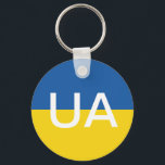 Ukrainian flag round button keychain<br><div class="desc">Ukrainian flag round button key chain. Blue yellow Ukraine flag keychain with monogram letters. Add your own personalised text or quote.</div>