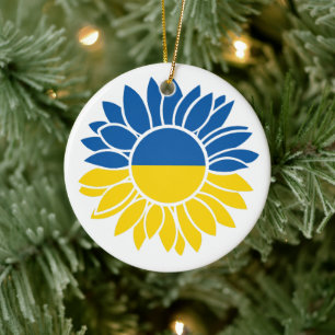 Ukrainian flag sunflower ceramic tree decoration