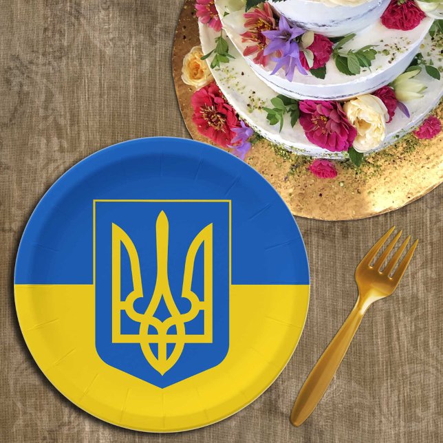 Ukrainian Flag & Ukraine - party, birthday /sports Paper Plate (Creator Uploaded)