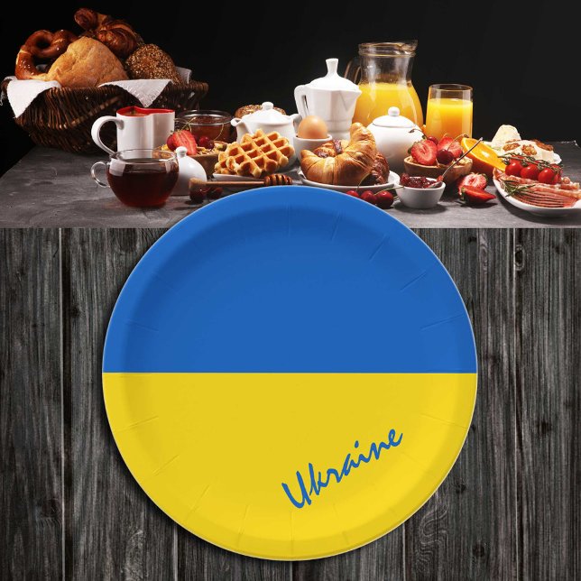 Ukrainian Flag & Ukraine - party, birthday /sports Paper Plate (Creator Uploaded)