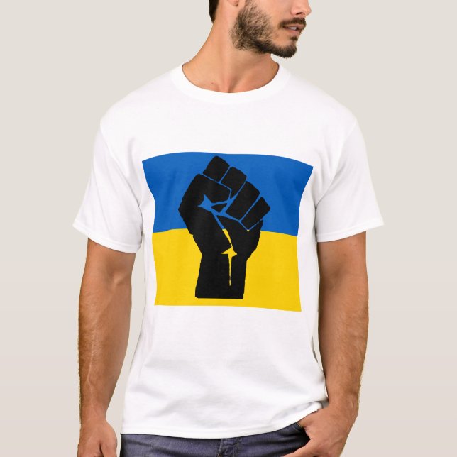 Ukrainian Flag with Black Fist T-Shirt (Front)